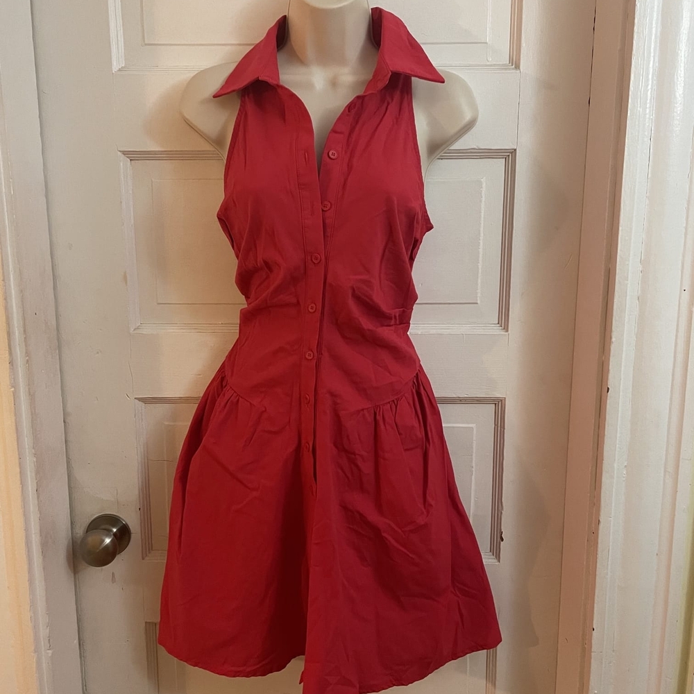 Sleeveless Red Button-Up Dress